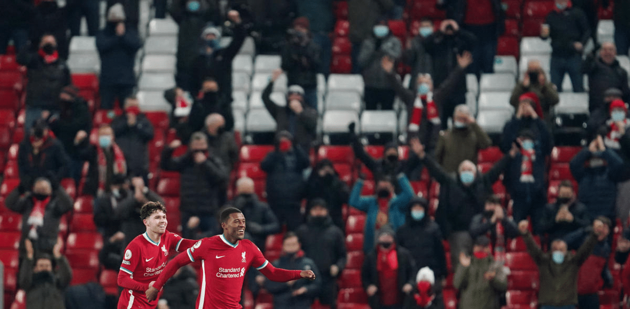 Liverpool's Georginio Wijnaldum celebrates scoring their second goal with teammates, Credit: Reuters Photo