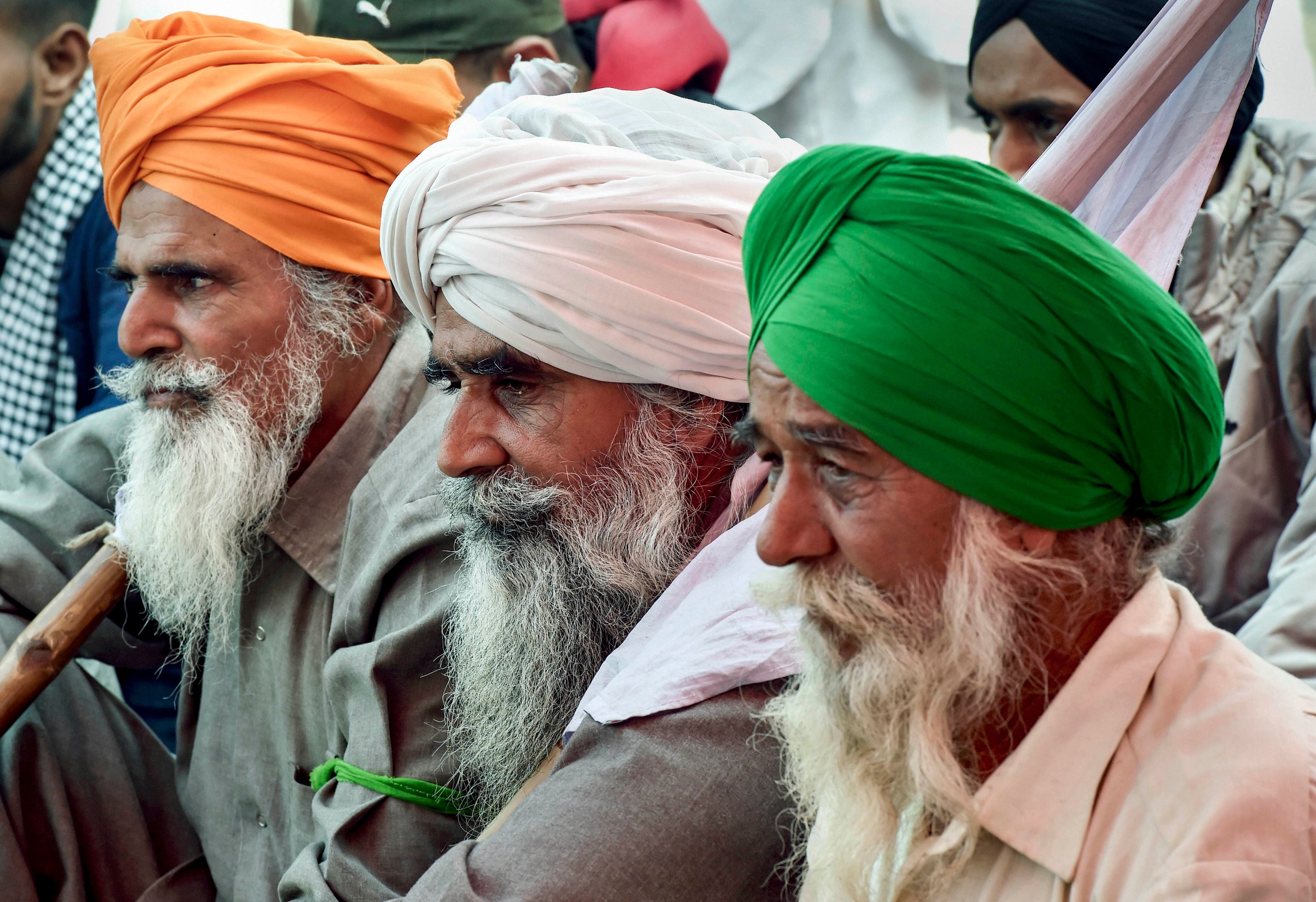 Farmers during their 'Delhi Chalo' protest march against the new farm laws, at Singhu border in New Delhi, Sunday, Dec. 6, 2020. Credit: PTI Photo