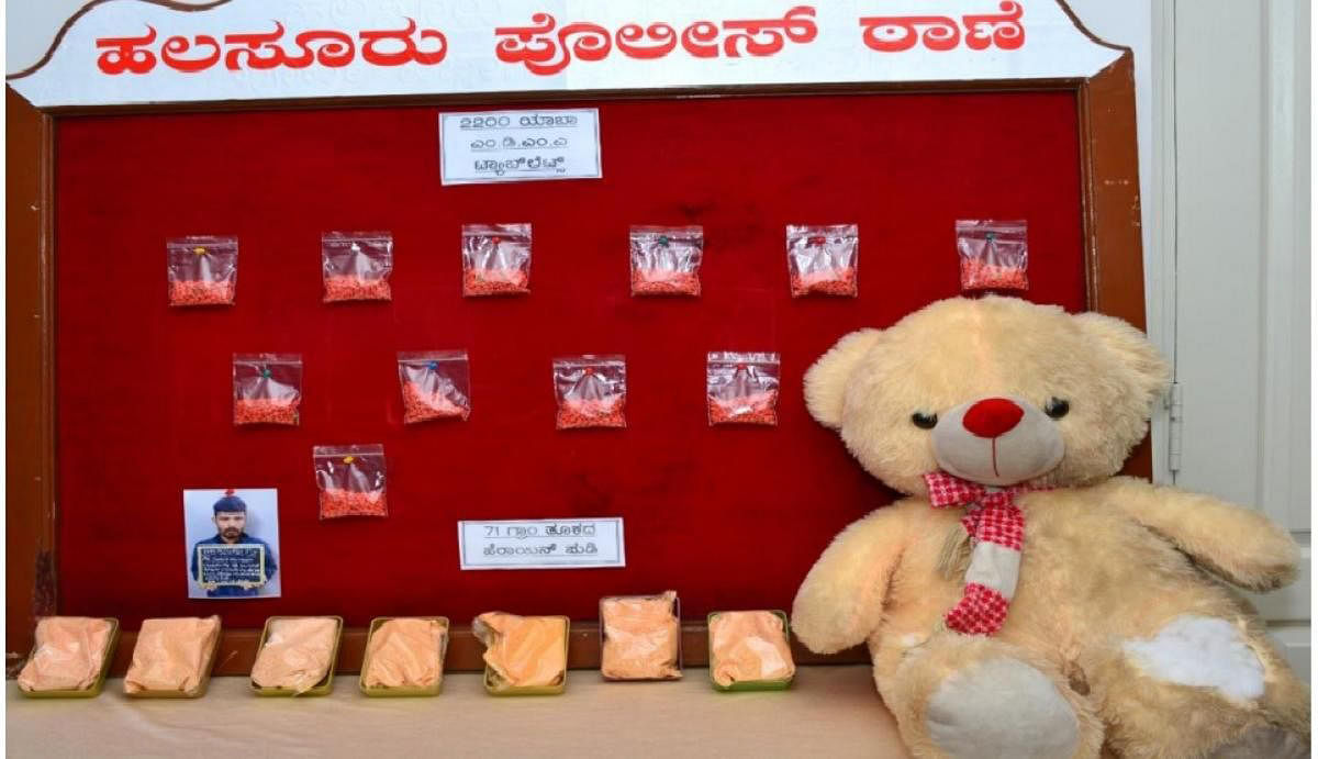 The narcotics seized from the accused were found hidden inside a teddy bear. Credit: DH 