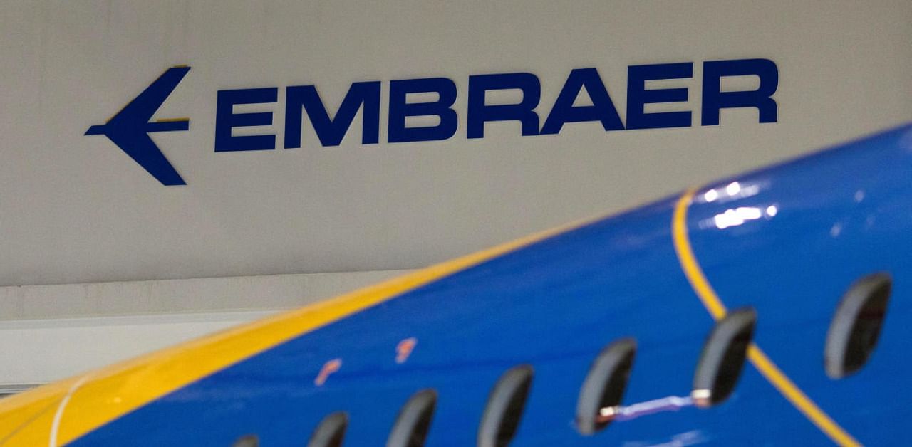 The logo of Brazilian planemaker Embraer SA is seen at the company's headquarters in Sao Jose dos Campos, Brazil. Credit: Reuters Photo