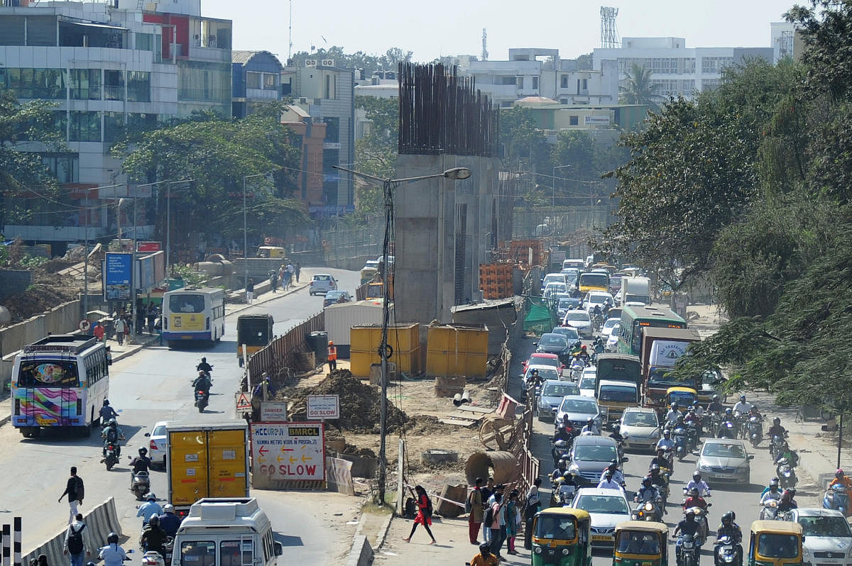 The Silk Board junction, in southern Bengaluru, will be become an interchange station once the 56-km airport metro line opens. Presently, work is underway to build the RV Road-Bommasandra metro line, of which the Silk Board junction is also a part. DH PHO