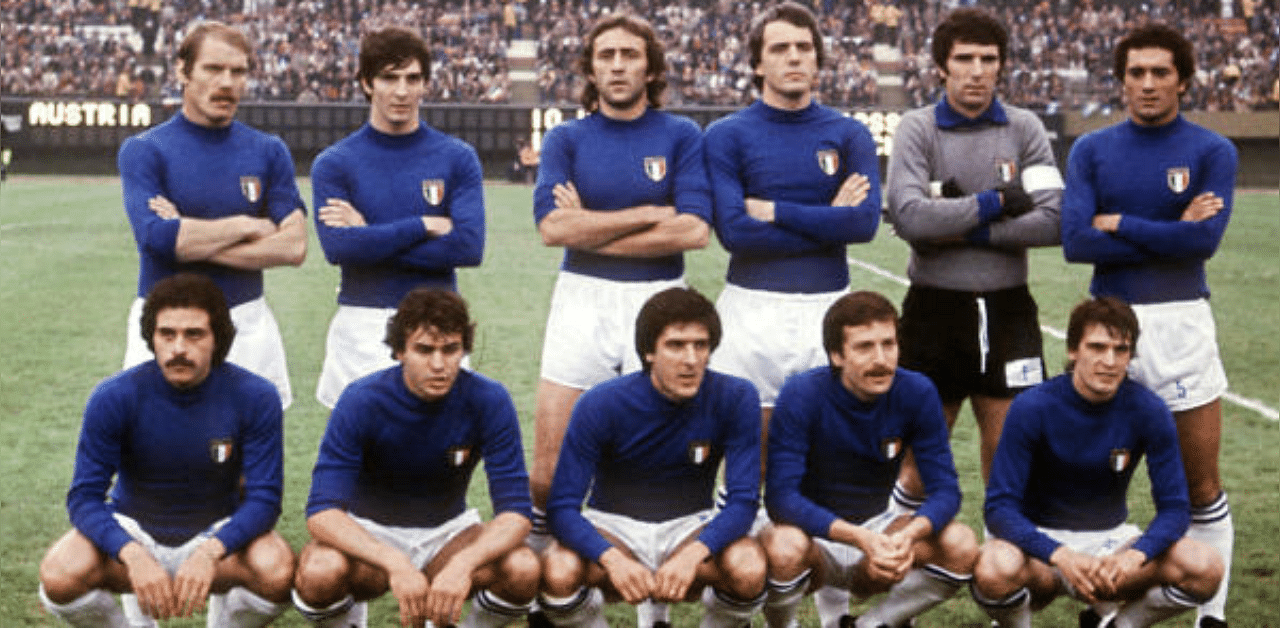 Paolo Rossi (standing second from left) won the hearts of Italian fans during the summer of 1982, when his goals dragged Enzo Bearzot's Azzurri to a third world title. Credit: AFP File Photo