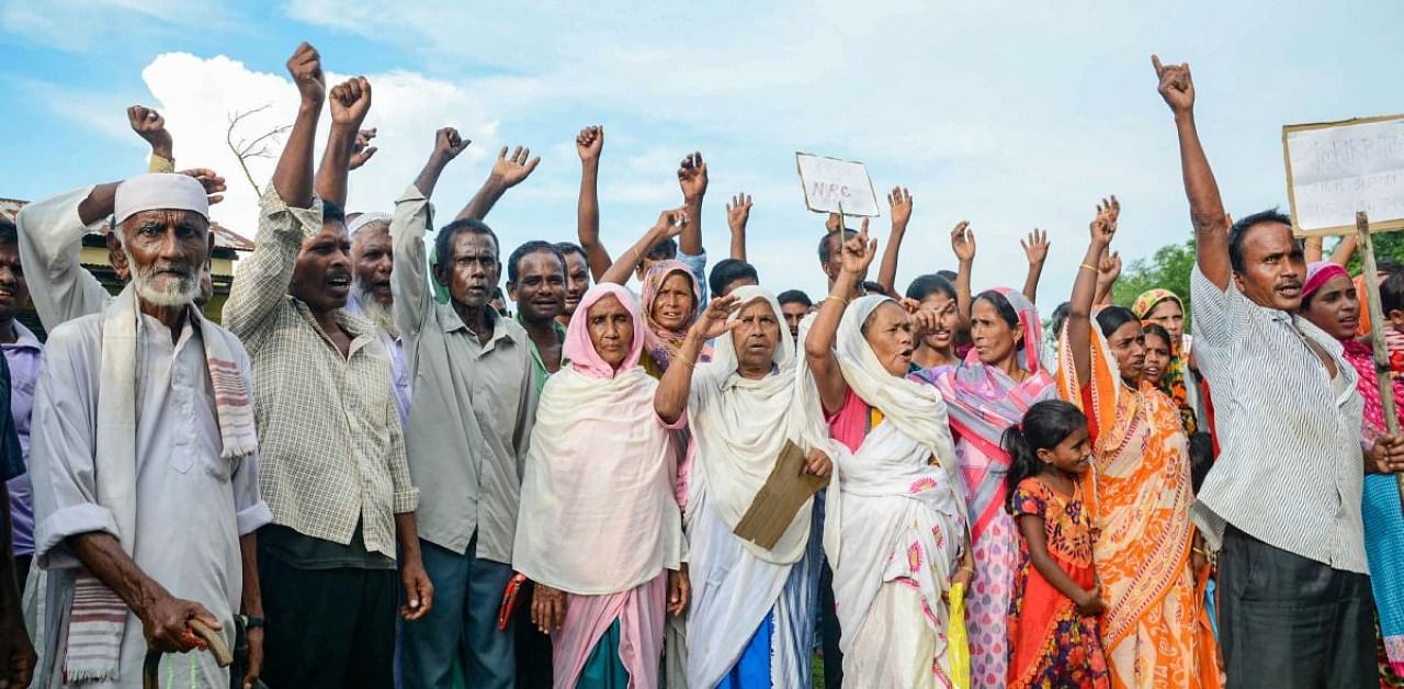 Villagers of Gorbheter and Bherveri, whose names are missing in the final list of National Register of Citizenship (NRC), protested over non-inclusion of their names. Credit: PTI Photo