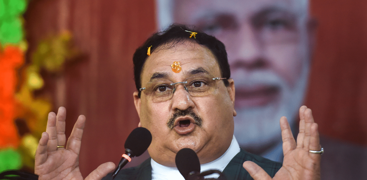 BJP National President JP Nadda addresses during the inauguration of State BJP election office in Kolkata on Dec 9. Credit: PTI