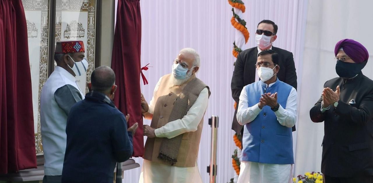 Prime Minister Narendra Modi during the foundation stone laying ceremony of New Parliament Building, in New Delhi. Credit: PTI photo.