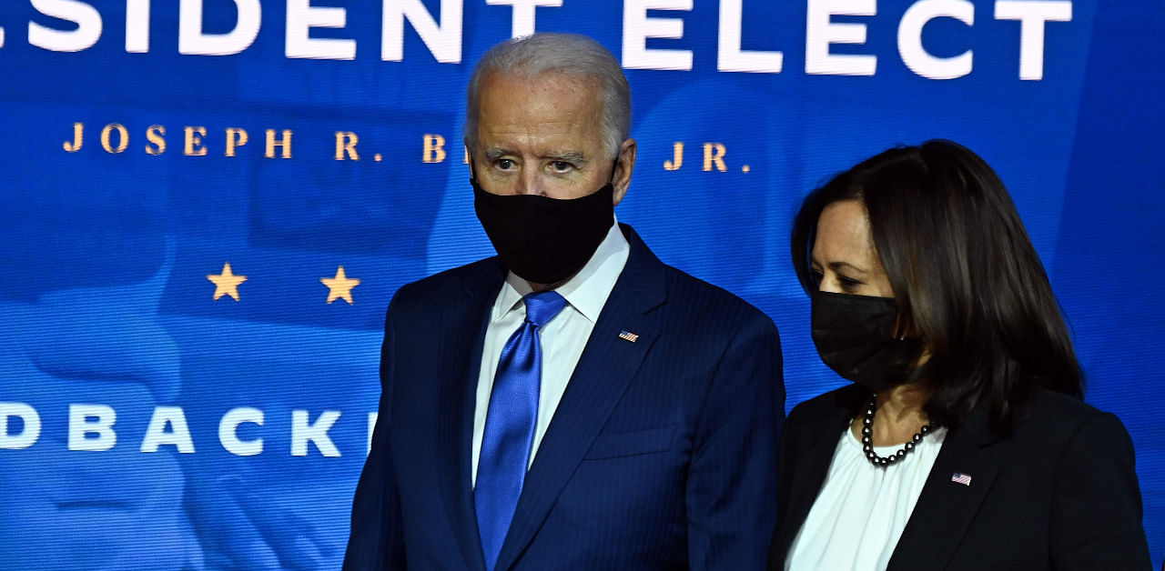 US President-elect Joe Biden, arrives with Vice-President elect Kamala Harris. Credit: AFP Photo