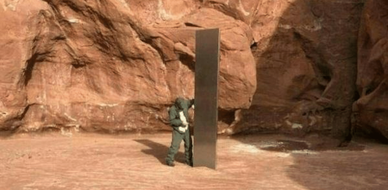 A mysterious metal monolith found in the remote desert of the western United States, sparked a guessing game over how it got there, and how it disappeared. Credit: AFP