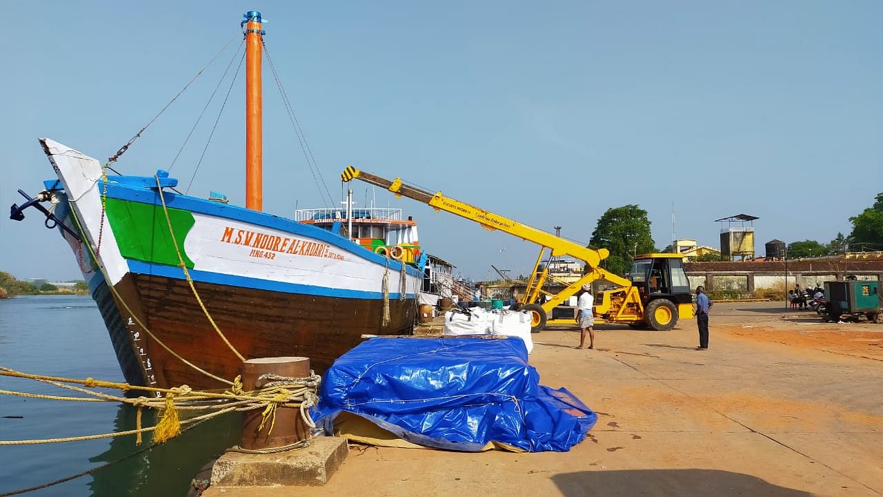 Goods being loaded to MSV Noore Al-Kadari-II which will sail to Maldives island from Mangaluru Old Port on Monday. Credit: DH Photo.