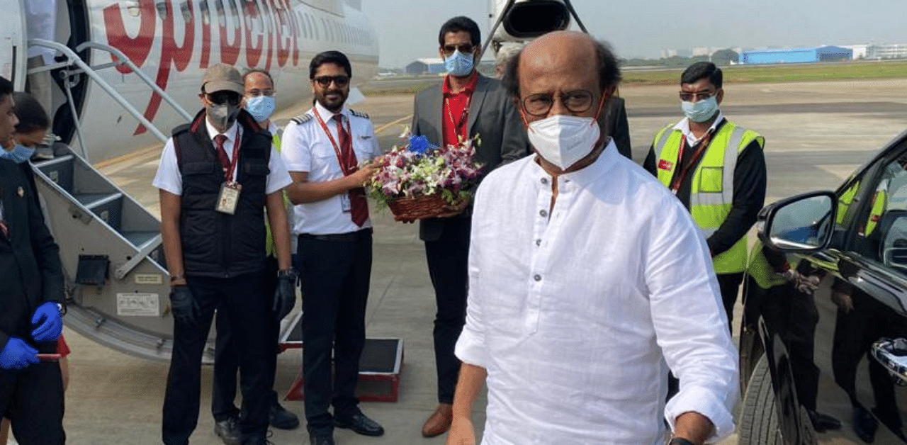 Sources said the entire team, including Rajinikanth, underwent the Covid-19 test before boarding the flight. Credit: Special Arrangement