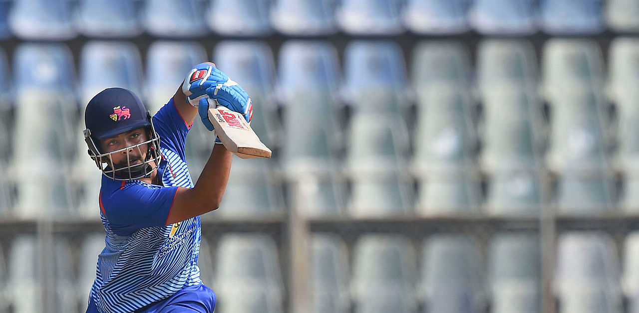 Mumbai batsman Prithvi Shaw plays a shot during the Syed Mushtaq Ali Trophy cricket match against Assam at Wankhede Stadium in Mumbai. Credit: PTI Photo