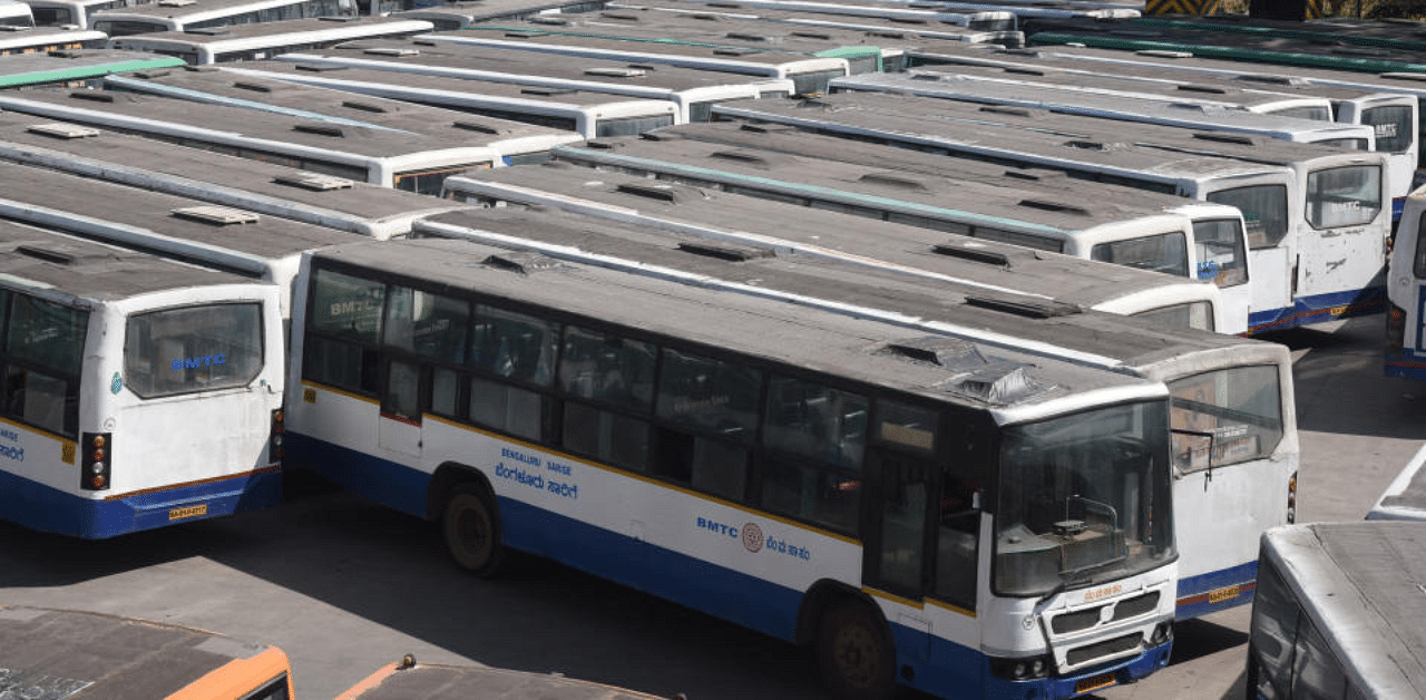 Nearly 1.25 lakh employees of the various state-owned transport corporations and the 33,000 Bangalore Metropolitan Transport Corporation employees had gone one strike putting the daily commuters of Bengaluru, inter-city and inter-state passengers to hardship. Credit: DH Photo