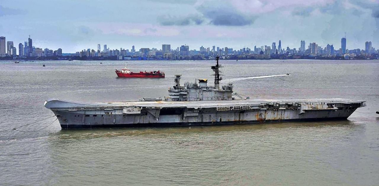 INS Viraat on its way to Alang in Gujarat, where it will be dismantled and sold as scrap, in Mumbai. Credit: PTI file photo.