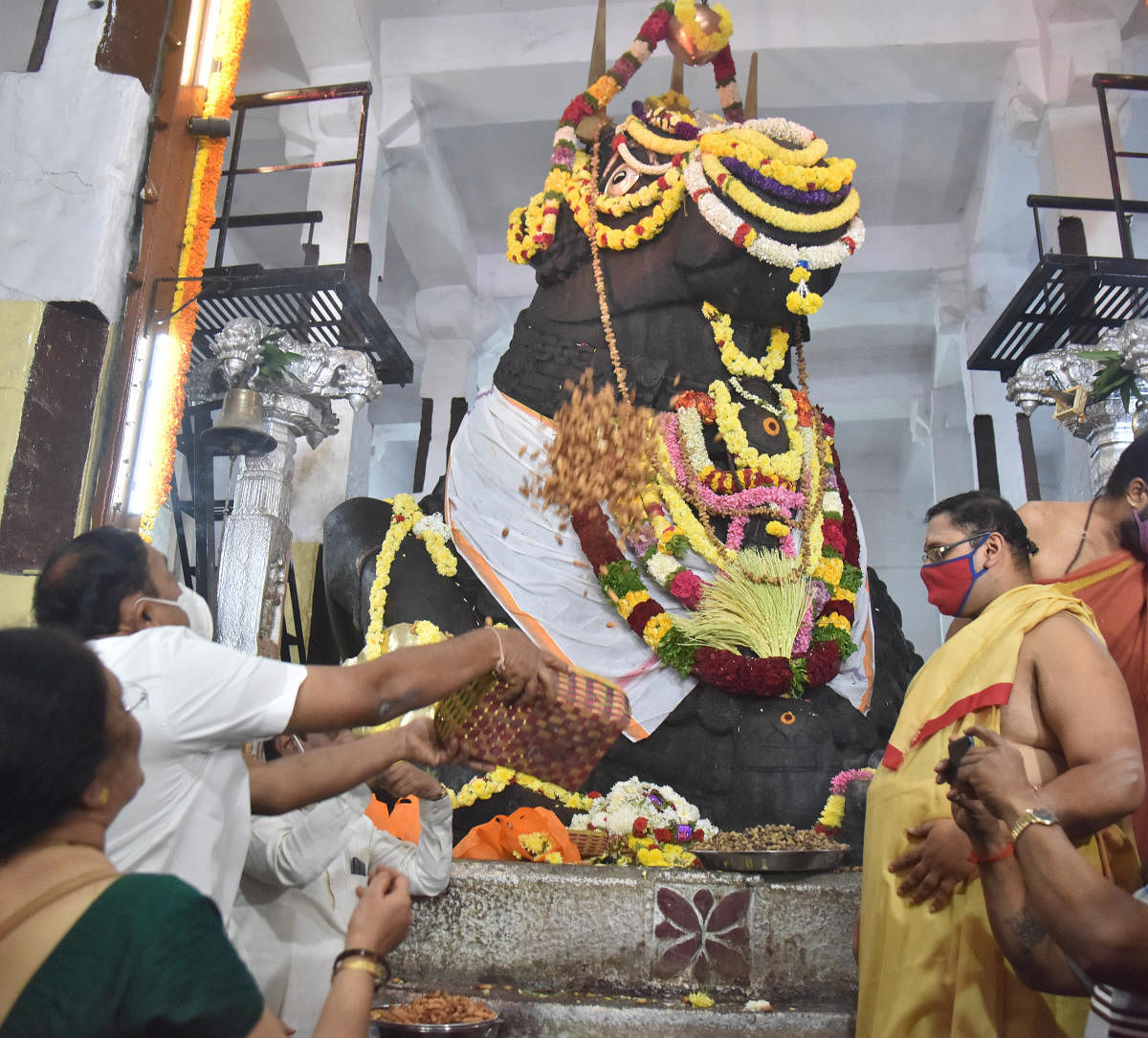 The raging pandemic has restricted the oldest festival to the premises of the Bull Temple. Credit: Prajavani