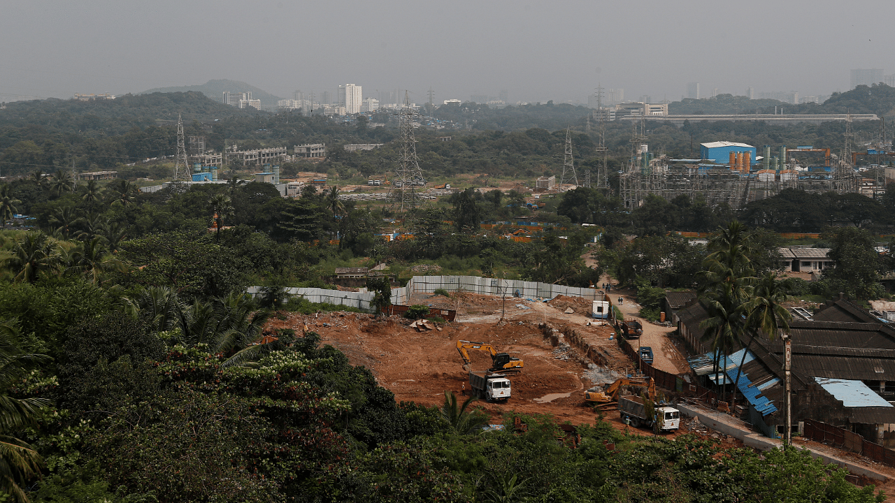 A view of the construction site of a metro train parking shed for an upcoming subway line is seen in the Aarey Colony suburb of Mumbai. Credit: Reuters Photo