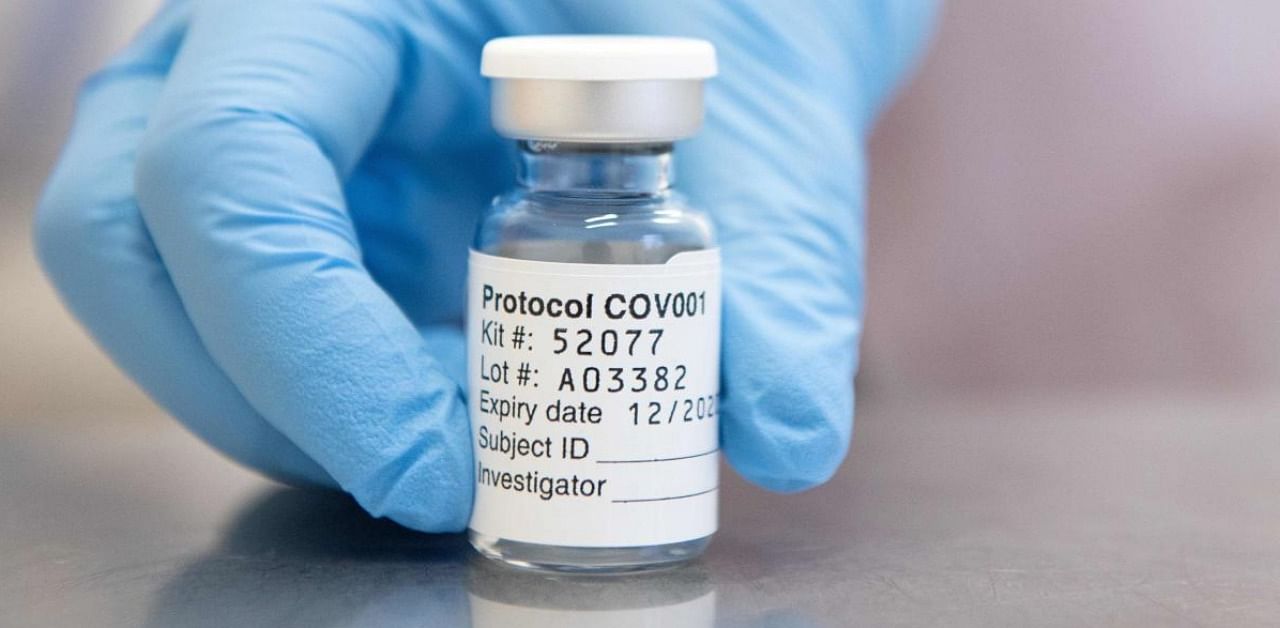 An undated handout picture shows a vial of the University's Covid-19 candidate vaccine, known as AZD1222, co-invented by the University of Oxford and Vaccitech. Credit: AFP/University of Oxford/John Cairns.