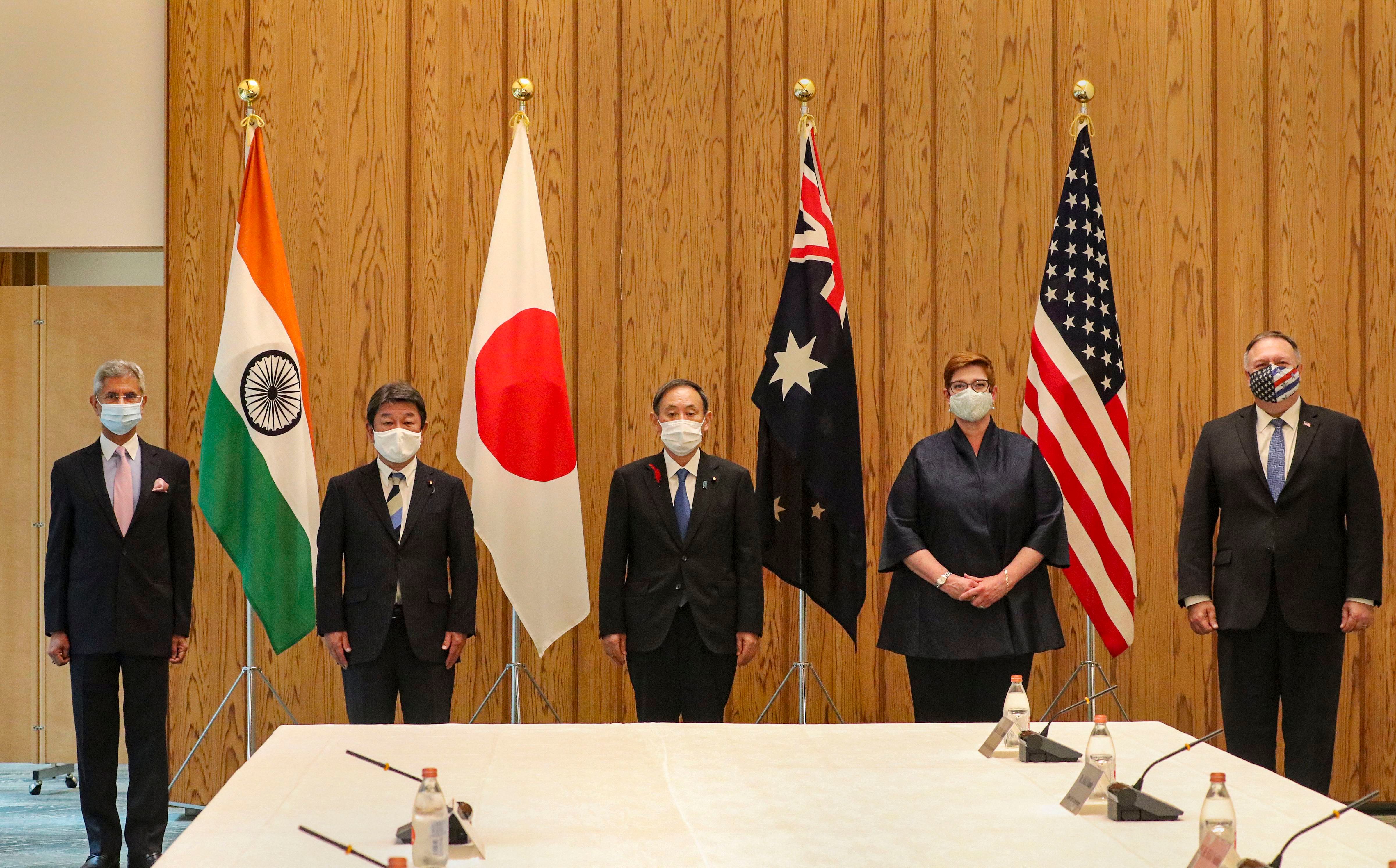 External Affairs Minister S.Jaishankar meets Yoshihide Suga, Prime Minister of Japan along with other Quad Foreign Ministers, in Tokyo, Tuesday, Oct. 6, 2020. Credit: MEA/PTI Photo