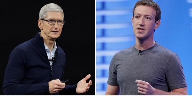Apple CEO Tim Cook and Facebook founder Mark Zuckerberg. Credit: AP File Photo