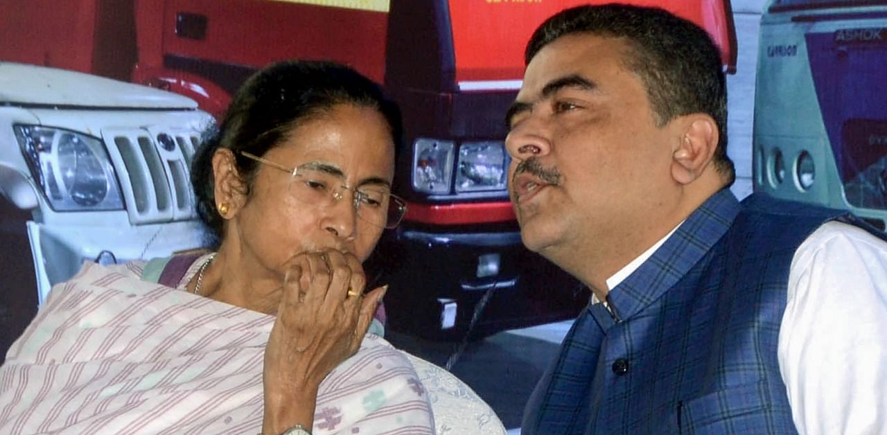 Undated photo of Trinamool Congress leader Suvendu Adhikari (R), who had quit the Mamata Banerjee cabinet last month, has now resigned from the membership of West Bengal legislative assembly. Credit: PTI Photo