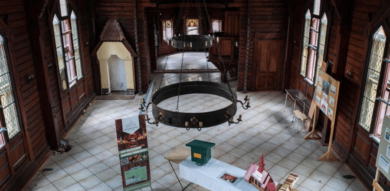 View taken inside the Stabkirche, a stave church built in 1905 as part of the "Albert House" sanatorium for patients with lung diseases, in a wooded area outside the town of Stiege, Saxony-Anhalt, eastern Germany. Credit: AFP