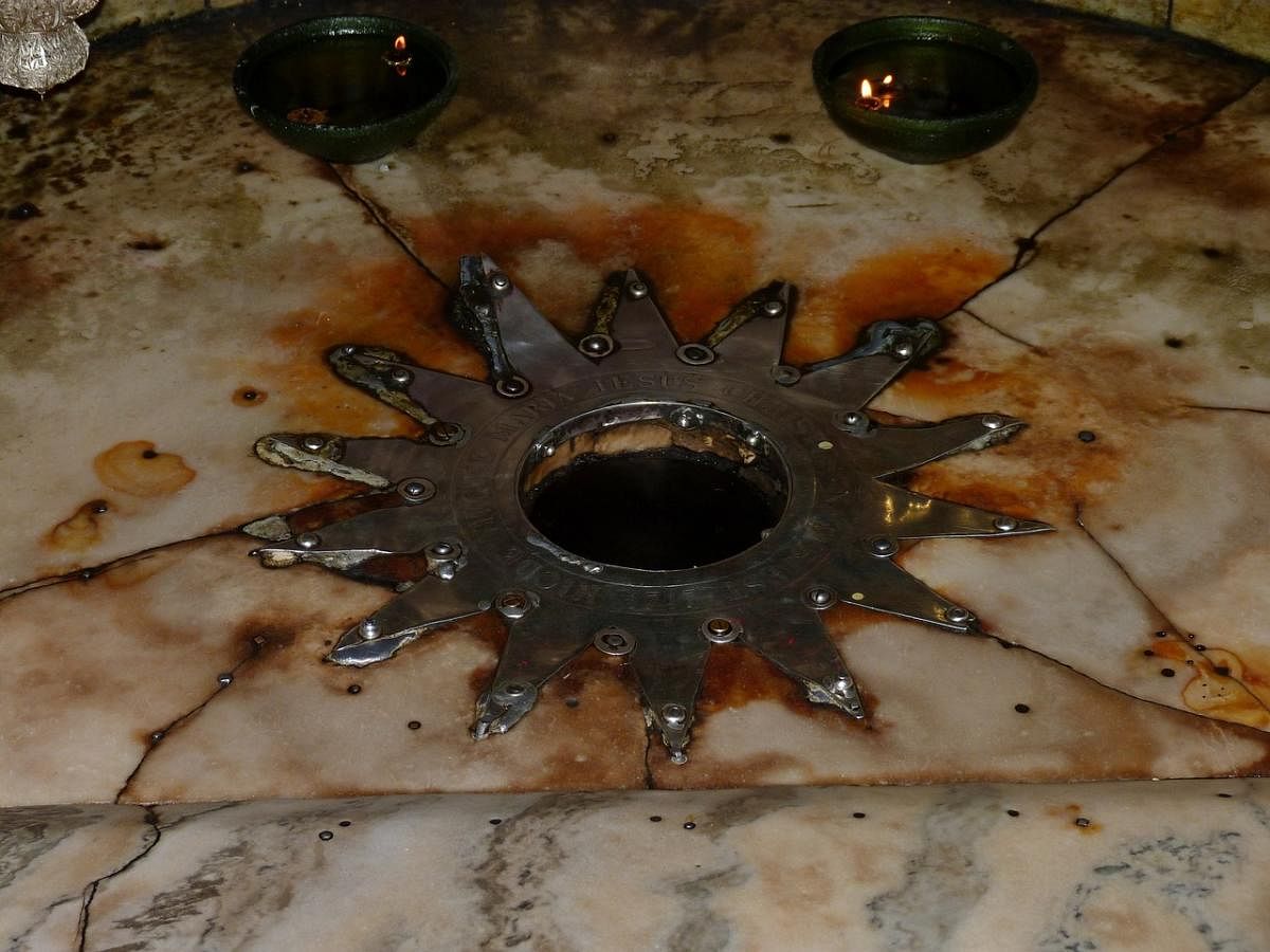 The silver 14-pointed star on the marble floor inside the Church of Nativity is the site of the birth of Jesus Christ. PHOTO BY AUTHOR