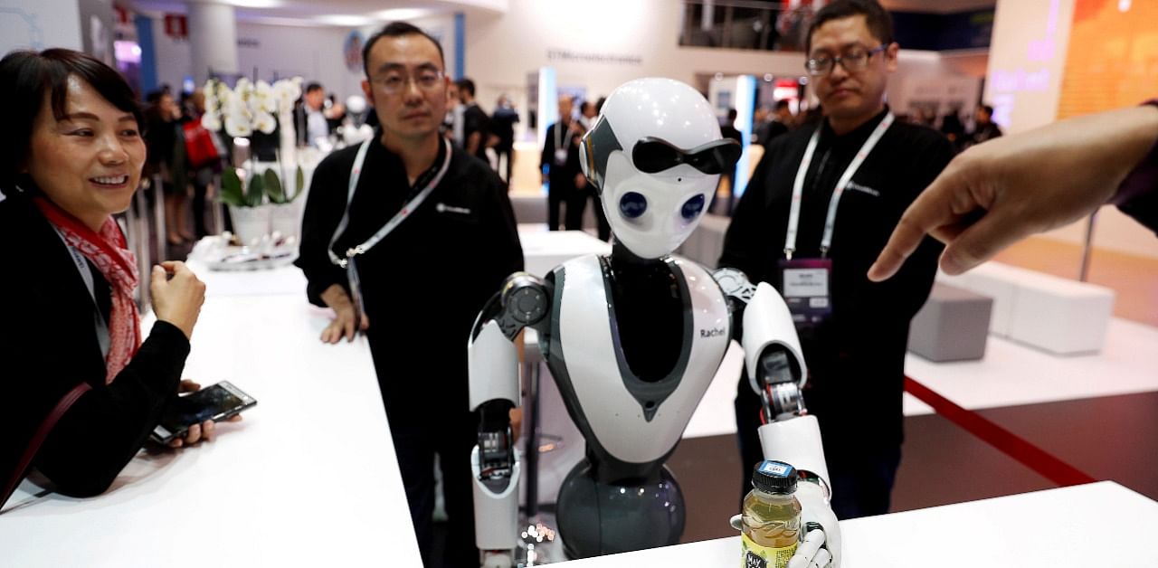 The CloudMinds XR-1 robot performs for visitors at the Mobile World Congress in Barcelona. Credit: Reuters Photo