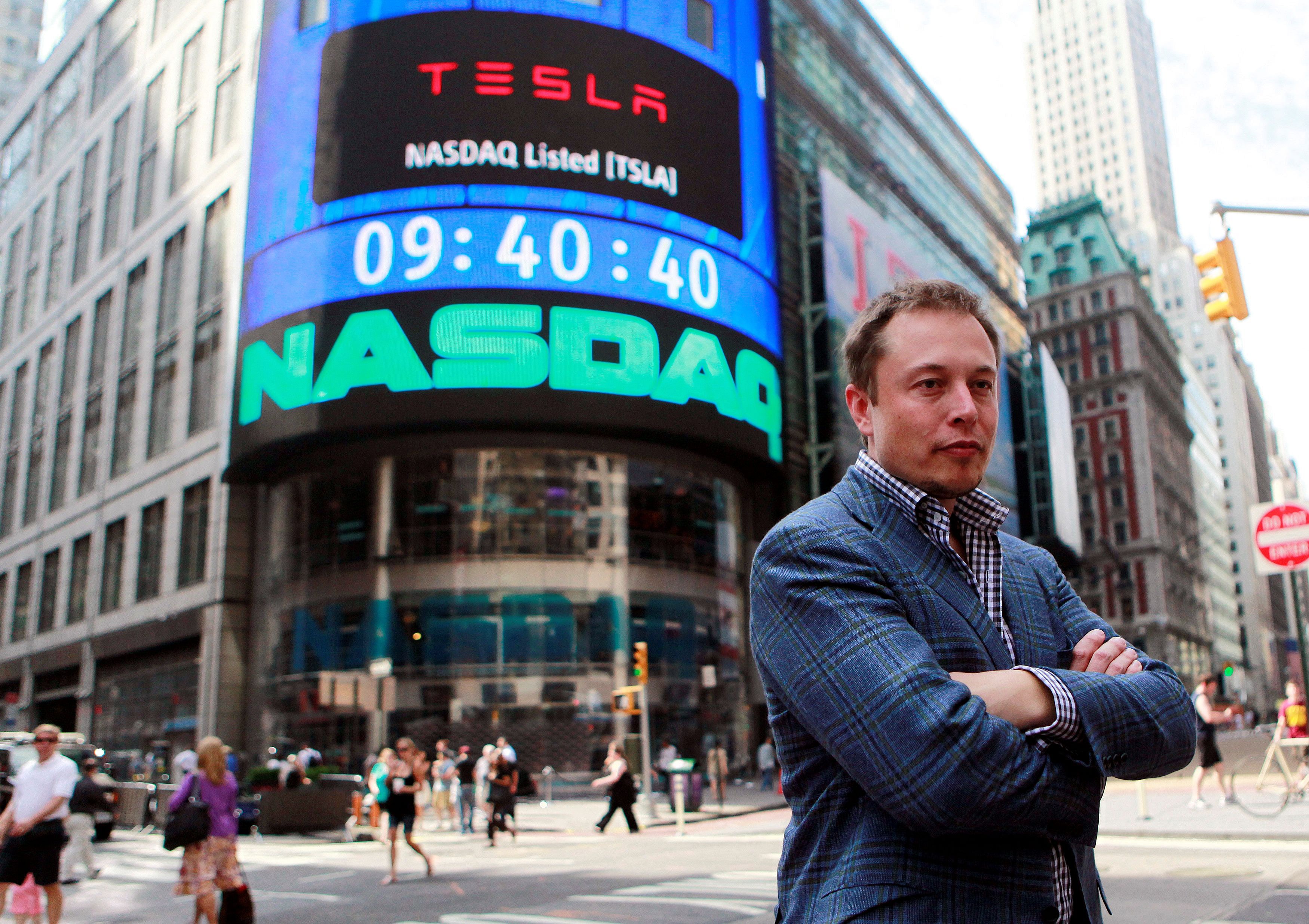 CEO of Tesla Motors Elon Musk poses during a television interview after his company's initial public offering at the NASDAQ. Credit: Reuters Photo