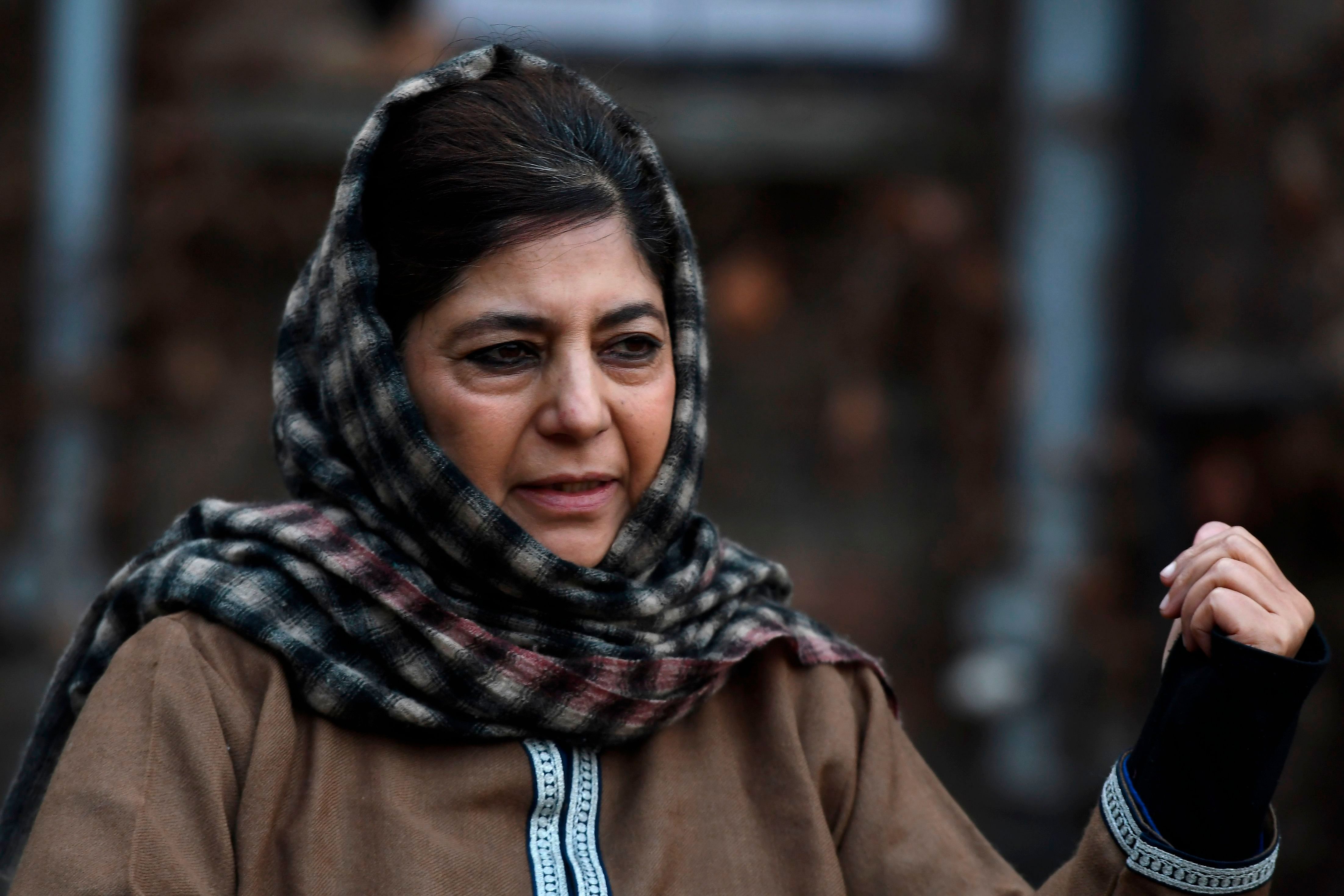 Peoples Democratic Party (PDP) leader and former chief minister of Jammu and Kashmir Mehbooba Mufti speaks during a press conference at her house in Srinagar on December 23, 2020. Create: AFP Photo