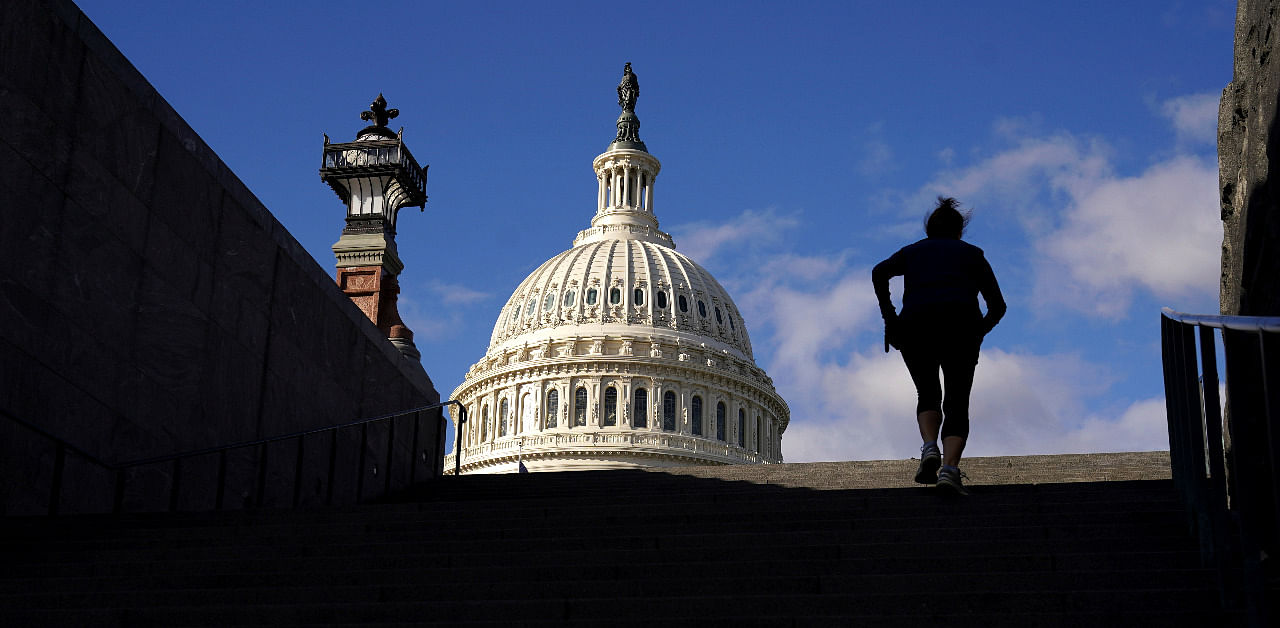 A woman exercises on steps at the U.S. Capitol. Credit: Reuters Photo
