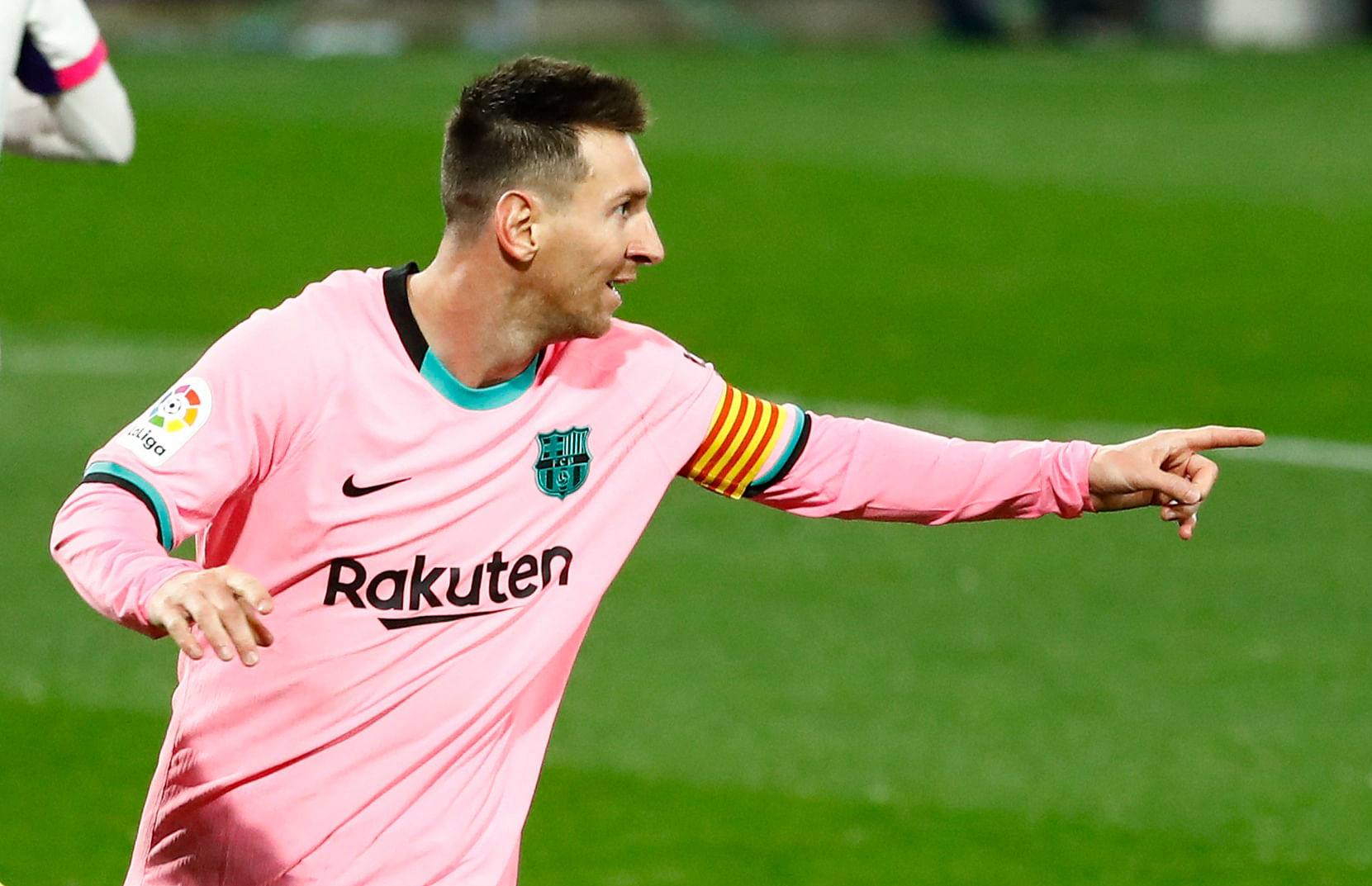 Barcelona's Lionel Messi celebrates. Credit: Reuters Photo