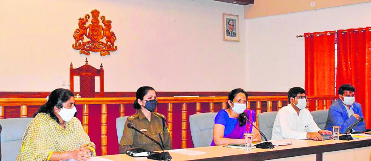 Deputy Commissioner Annies Kanmani Joy chairs a meeting at her office in Madikeri on Tuesday.