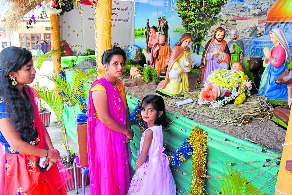 A crib in front of a church in Madikeri.