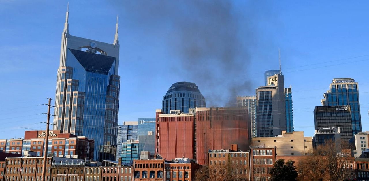 Smoke billows from the site of an explosion in the area of Second and Commerce in Nashville. Credit: Reuters.