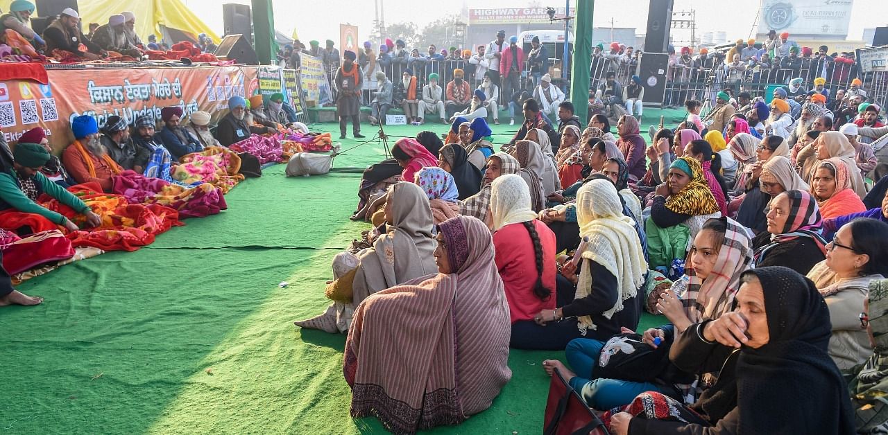 Farmers during a protest against the new farm laws. Credit: PTI Photo