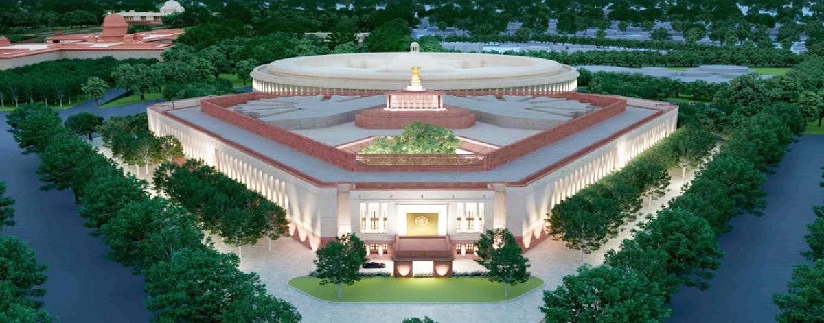 A model of the proposed new Parliament building. Credit: PTI. 