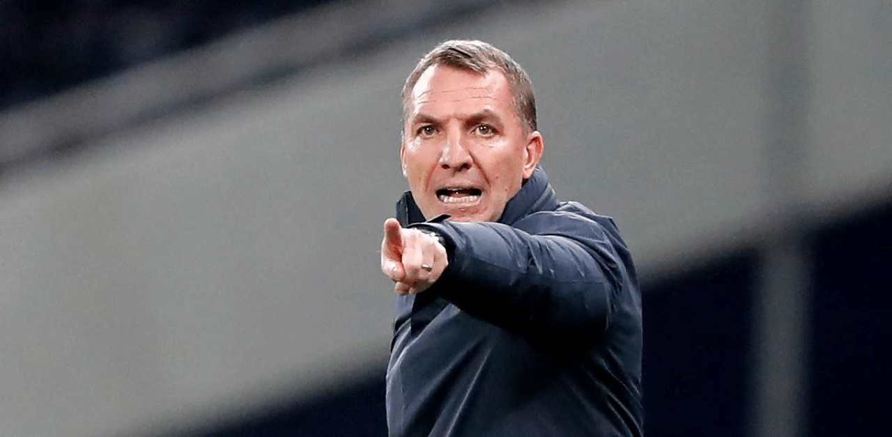 Leicester City's Northern Irish manager Brendan Rodgers gestures on the touchline during the English Premier League football match between Tottenham Hotspur and Leicester City at Tottenham Hotspur Stadium in London. Credit: AFP