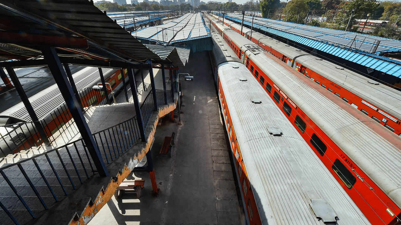 Trains are seen parked at a yard after lockdown. Credit: PTI File Photo