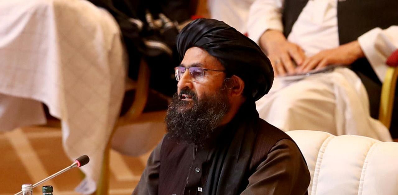 Mullah Abdul Ghani Baradar, the leader of the Taliban delegation, speaks during talks between the Afghan government and Taliban insurgents in Doha. Credit: Reuters file photo.