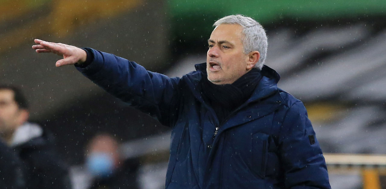 Tottenham Hotspur manager Jose Mourinho reacts during a match with the Wolves. Credit: Reuters Photo