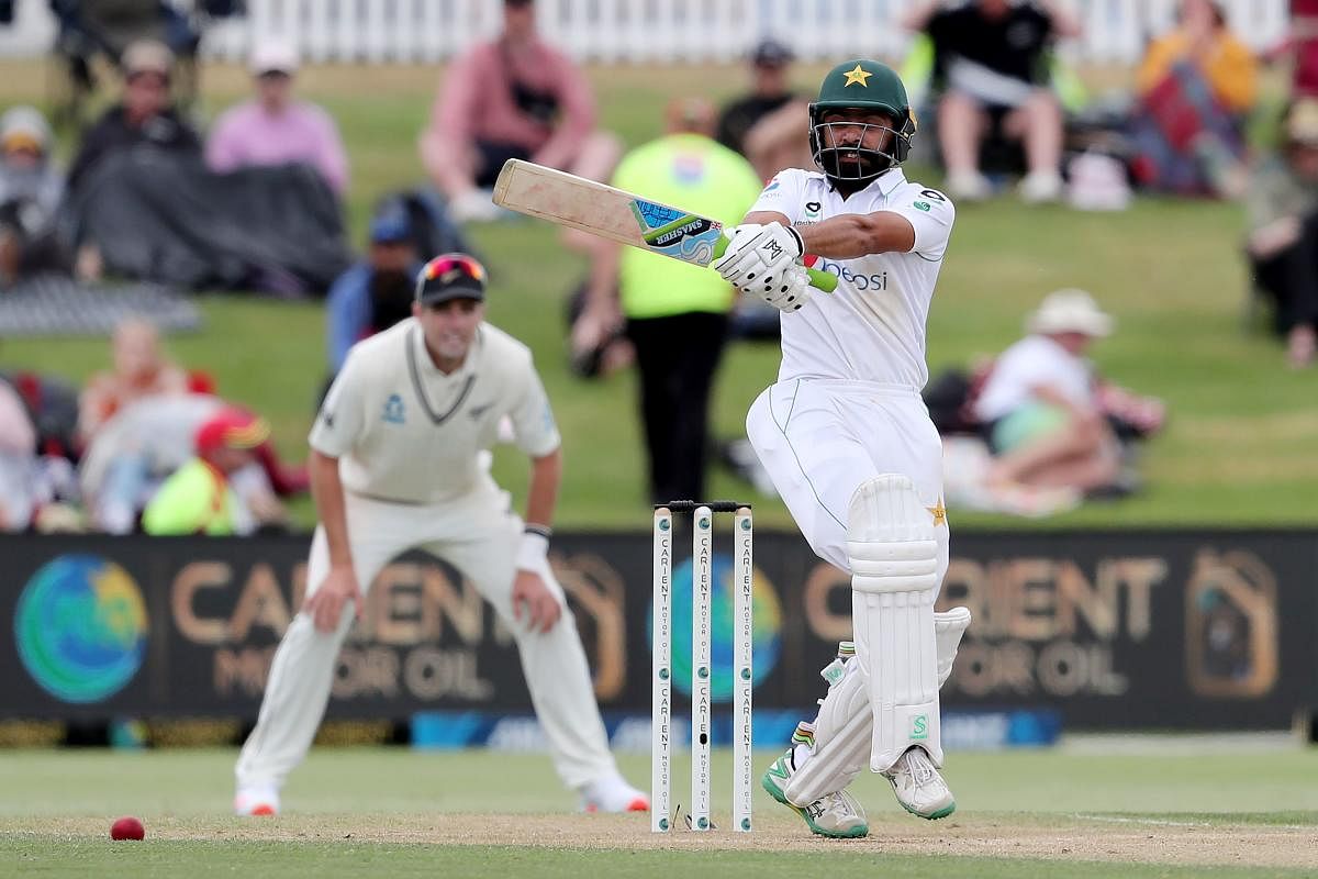 Pakistan’s Fawad Alam bats during the third day of the first cricket Test match between New Zealand and Pakistan at the Bay Oval in Mount Maunganui. Credit: AFP. 