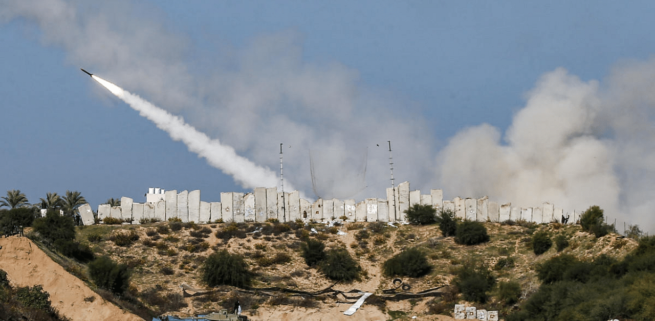 Rockets are fired during a military drill by Palestinian Islamist movement Hamas and other Palestinian armed factions in Gaza City. Credit: AFP Photo