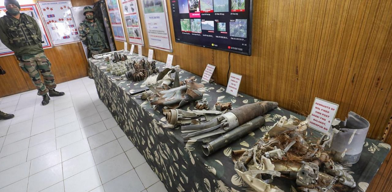 Various types of mortal shells used by Pakistan Army during ceasefire violation along the Line of Control (LoC), in Poonch district. Credit: PTI.
