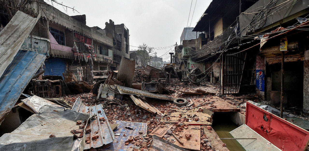 Brick-bats are seen amid vandalised properties in Bhagirathi Vihar area of the riot-affected north east Delhi in February 2020. Credit: PTI File Photo