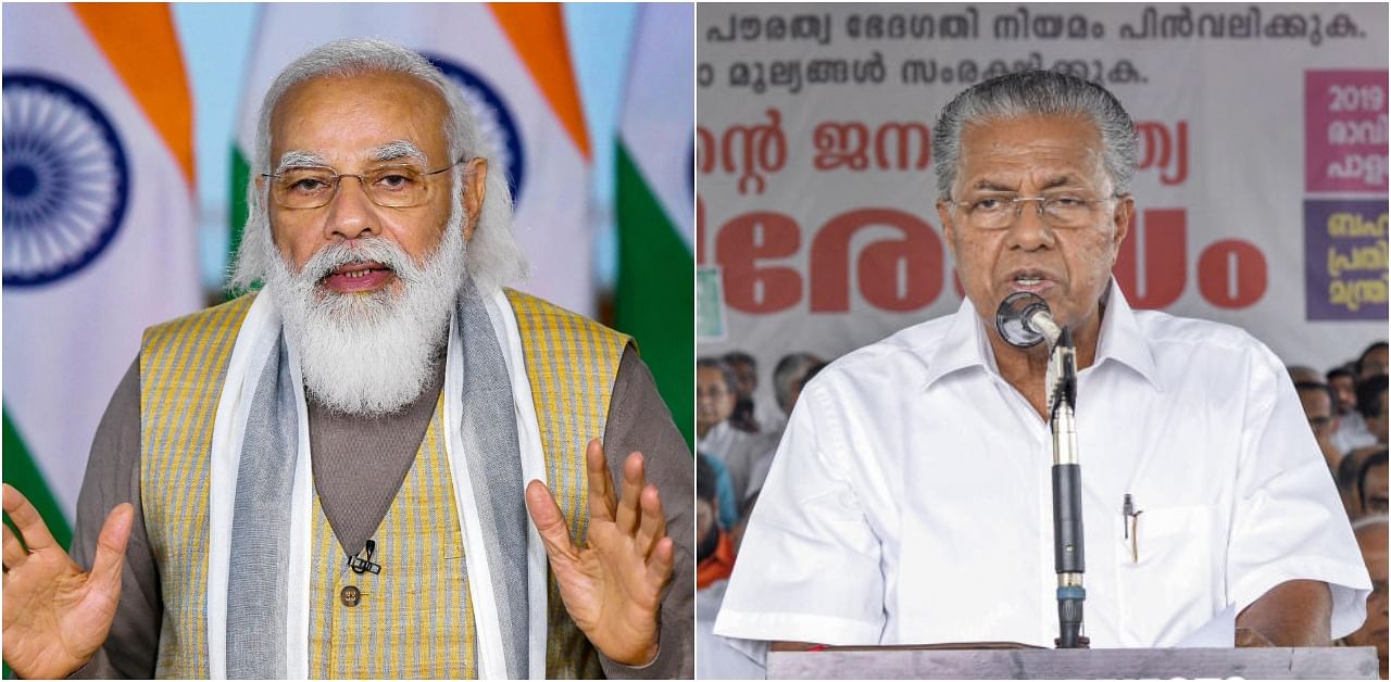 Kerala CM Pinarayi Vijayan and PM Modi. Credit: PTI Photo