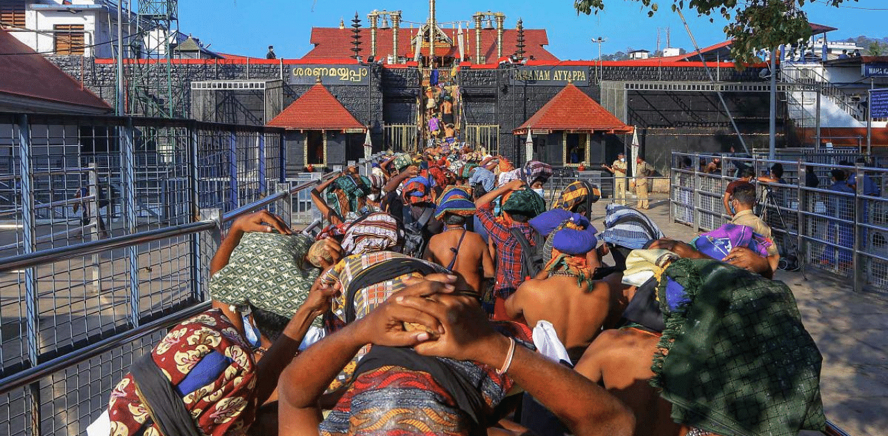 Devotees at Sabarimala Temple in Pathanamthitta district, Kerala. Credit: PTI Photo