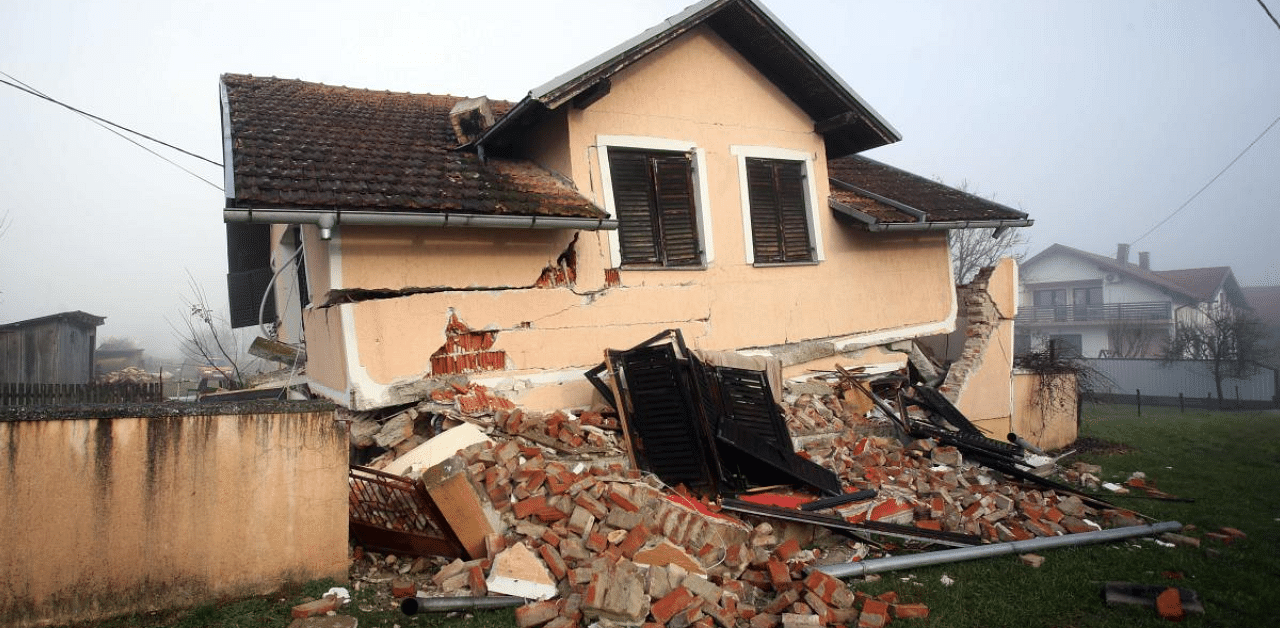 A damaged house is seen in Petrinja, some 50kms from Zagreb, after the town was hit by a 6.4-magnitude quake. Credit: AFP Photo
