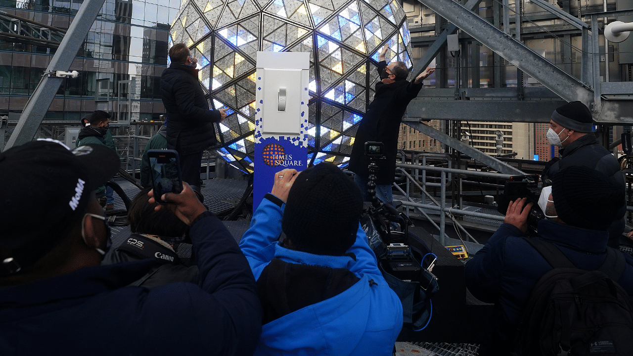 The Times Square ball is tested out for the media ahead of the New Year's celebration in Times Square. Credit: Reuters Photo