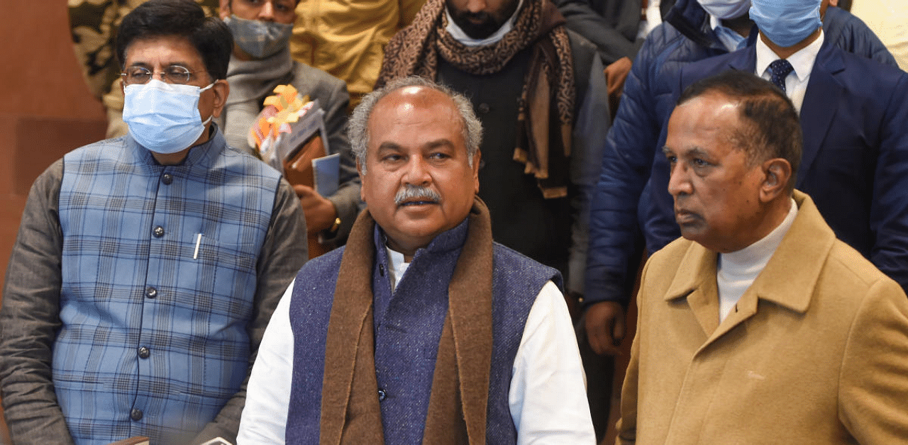  Union Minister for Agriculture & Farmers Welfare Narendra Singh Tomar and other ministers. Credit: PTI Photo