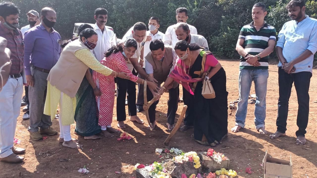 MLA K G Bopaiah and others take part in the groundbreaking ceremony for an STP at Bhagamandala. Credit: Special arrangement.