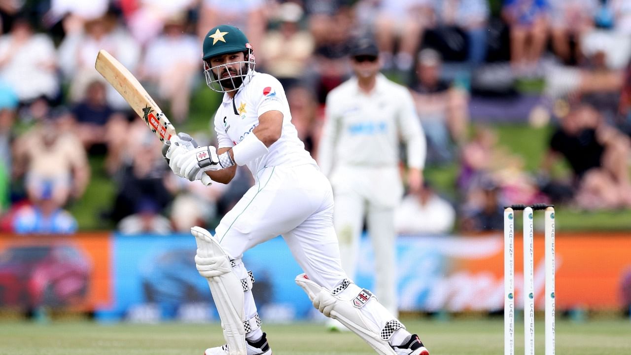 Pakistan's batsman Mohammad Rizwan plays a shot on day one of the second cricket Test match between New Zealand and Pakistan at Hagley Oval in Christchurch on January 3, 2021. Credit: AFP Photo