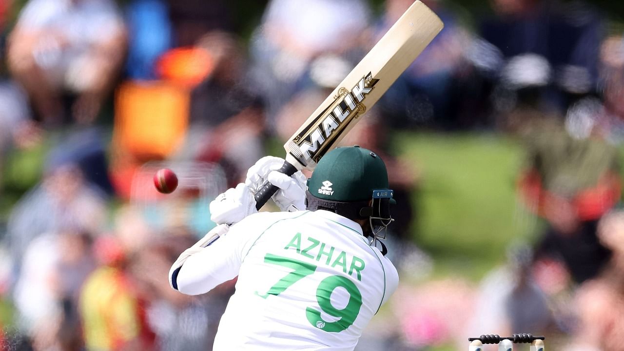 Pakistan's batsman Azhar Ali plays a shot during the day one of the second cricket Test match between New Zealand and Pakistan at Hagley Oval in Christchurch on January 3, 2021. Credit: AFP Photo
